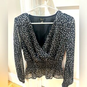 Japna Black and White Floral Blouse